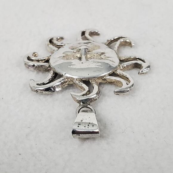 Vtg Sterling Silver 925 Mexico Smiling Sun Face Happy Pendant Signed - Picture 5 of 8